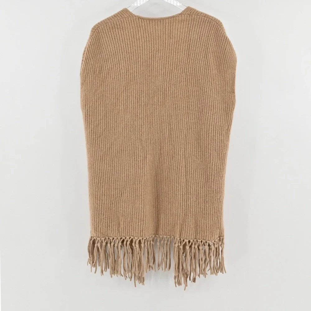 Calypso St Barth Fringe Cardigan Womens Size XS Tan Wool Alpaca Boho Rabbit Hair